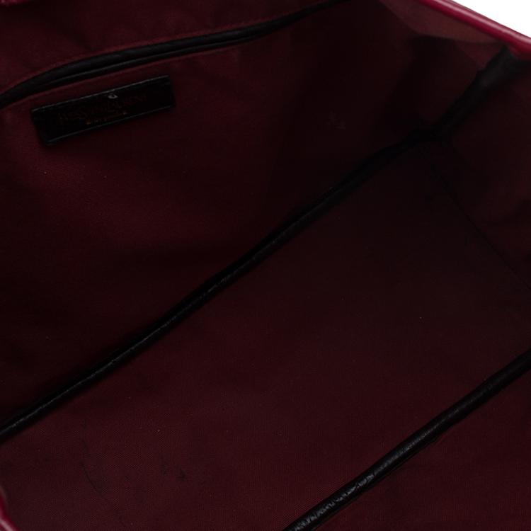 Pre Owned Saint Laurent Paris Red Croc Embossed Patent Leather Raspail North South Tote 