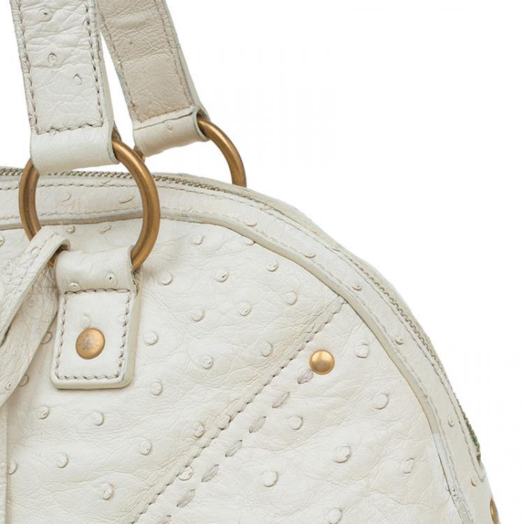 Pre Owned Saint Laurent Paris White Ostrich Large Muse Satchel