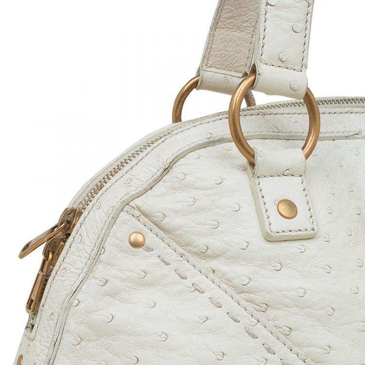 Pre Owned Saint Laurent Paris White Ostrich Large Muse Satchel