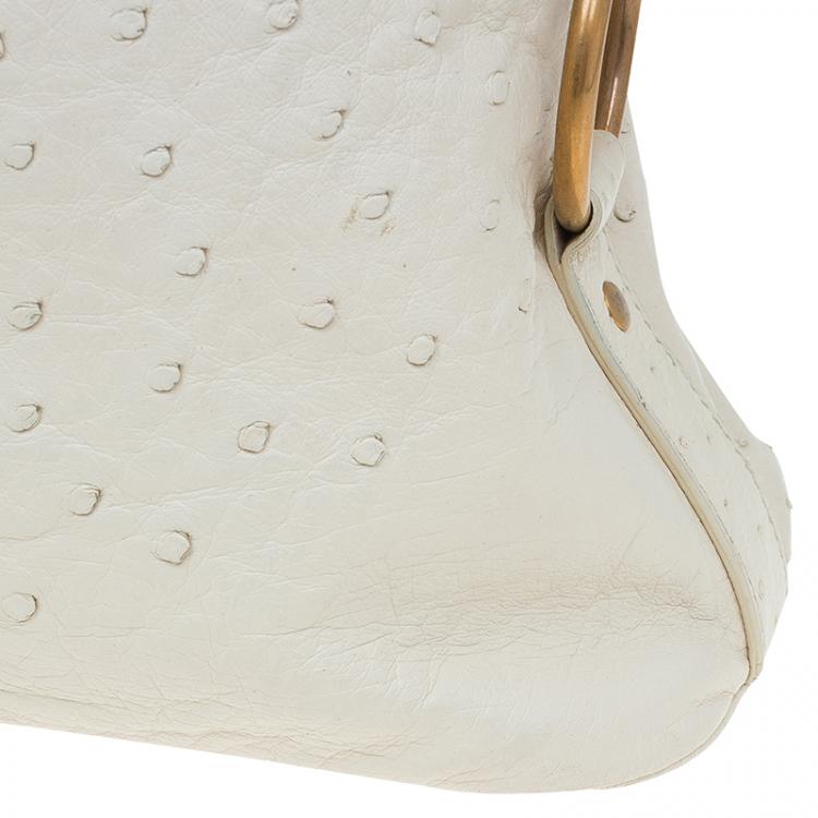 Pre Owned Saint Laurent Paris White Ostrich Large Muse Satchel
