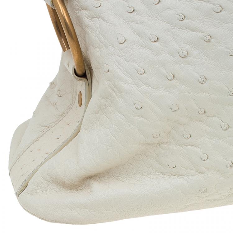 Pre Owned Saint Laurent Paris White Ostrich Large Muse Satchel