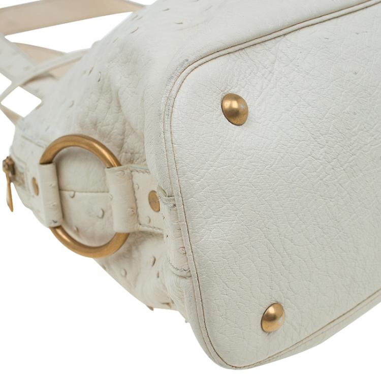 Pre Owned Saint Laurent Paris White Ostrich Large Muse Satchel