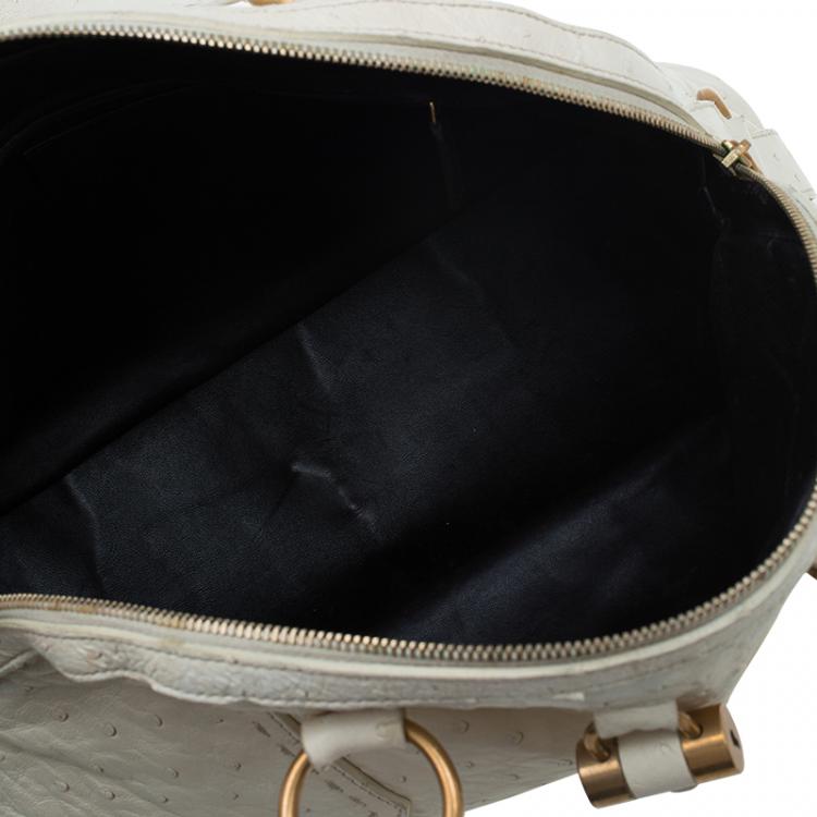 Pre Owned Saint Laurent Paris White Ostrich Large Muse Satchel