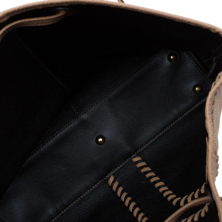 Pre Owned Saint Laurent Paris Beige/Black Leather Small Neo Double Reversible Tote