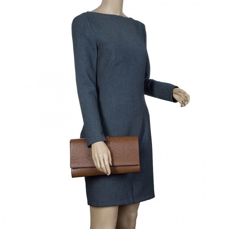 Pre Owned Saint Laurent Paris Brown Leather Large Chyc Clutch