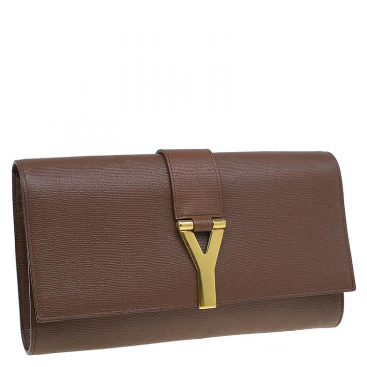 Pre Owned Saint Laurent Paris Brown Leather Large Chyc Clutch
