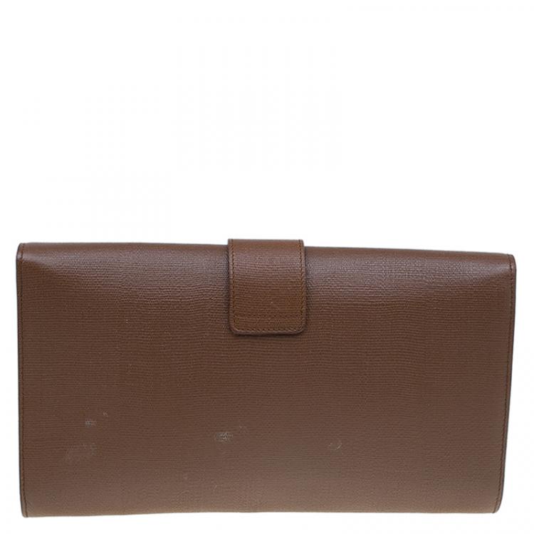 Pre Owned Saint Laurent Paris Brown Leather Large Chyc Clutch