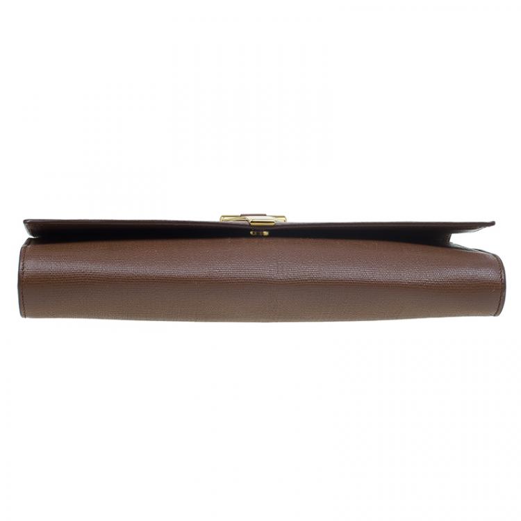 Pre Owned Saint Laurent Paris Brown Leather Large Chyc Clutch