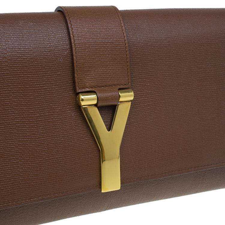 Pre Owned Saint Laurent Paris Brown Leather Large Chyc Clutch