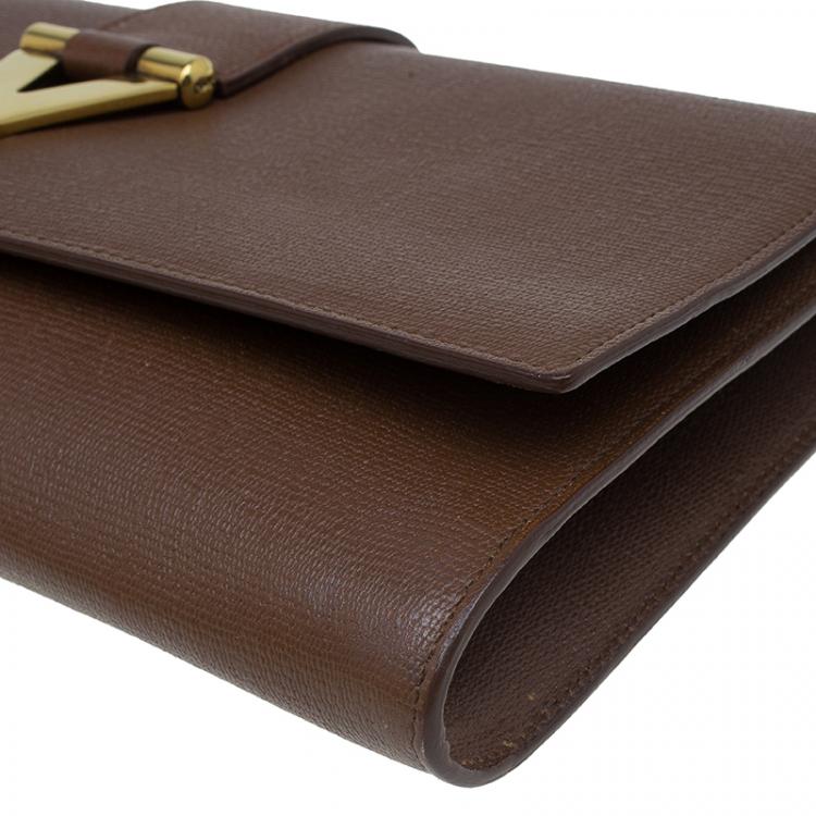 Pre Owned Saint Laurent Paris Brown Leather Large Chyc Clutch