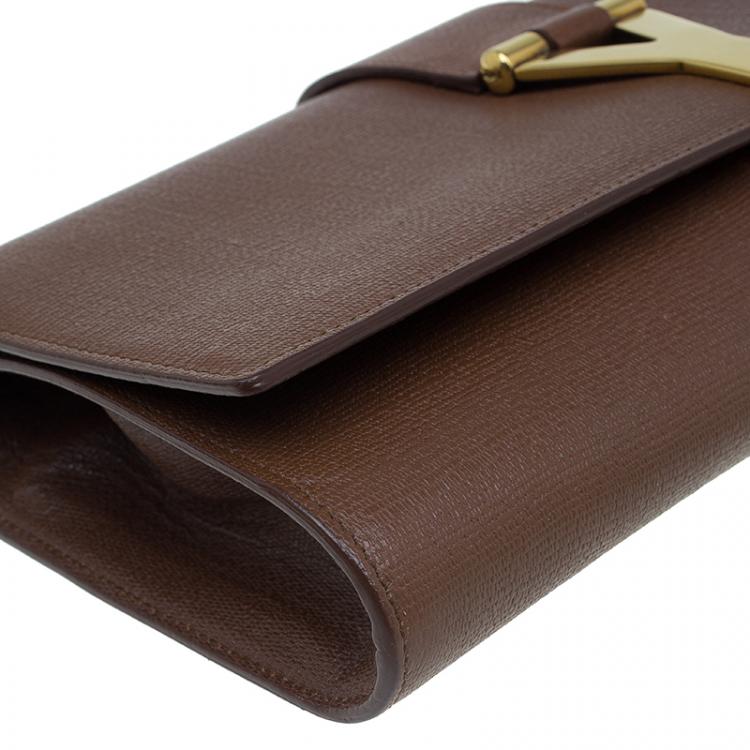 Pre Owned Saint Laurent Paris Brown Leather Large Chyc Clutch