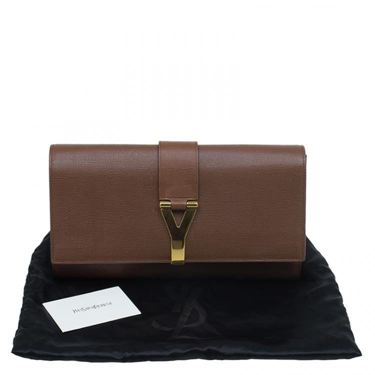 Pre Owned Saint Laurent Paris Brown Leather Large Chyc Clutch