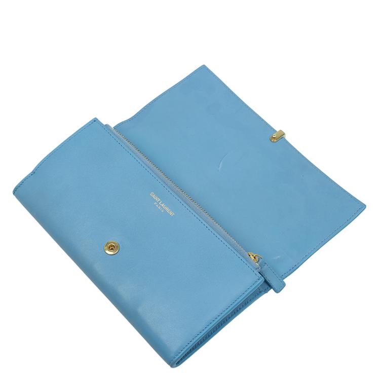 Pre Owned Saint Laurent Paris Blue Leather Y Line Continental Wallet