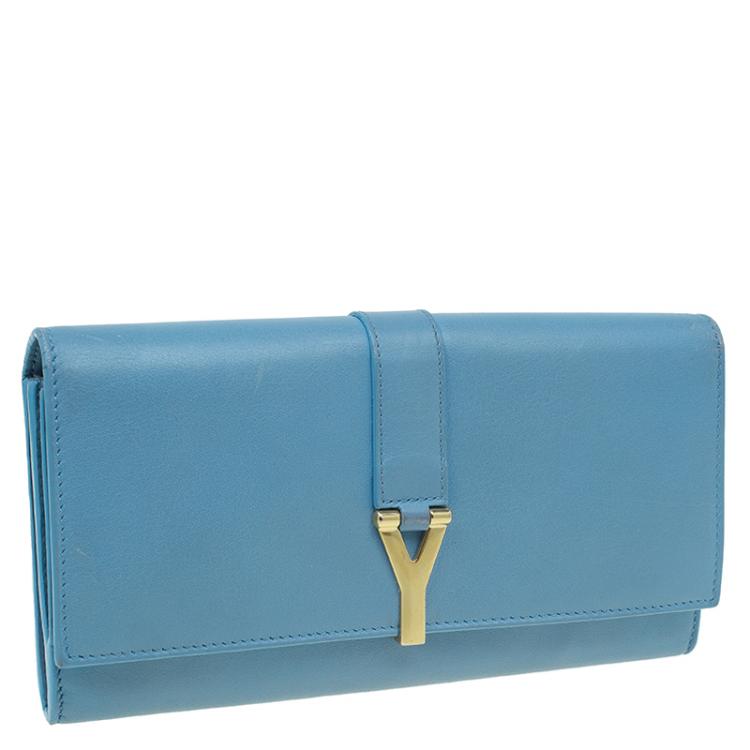 Pre Owned Saint Laurent Paris Blue Leather Y Line Continental Wallet