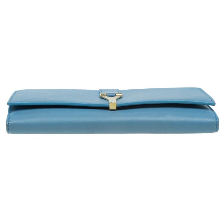 Pre Owned Saint Laurent Paris Blue Leather Y Line Continental Wallet