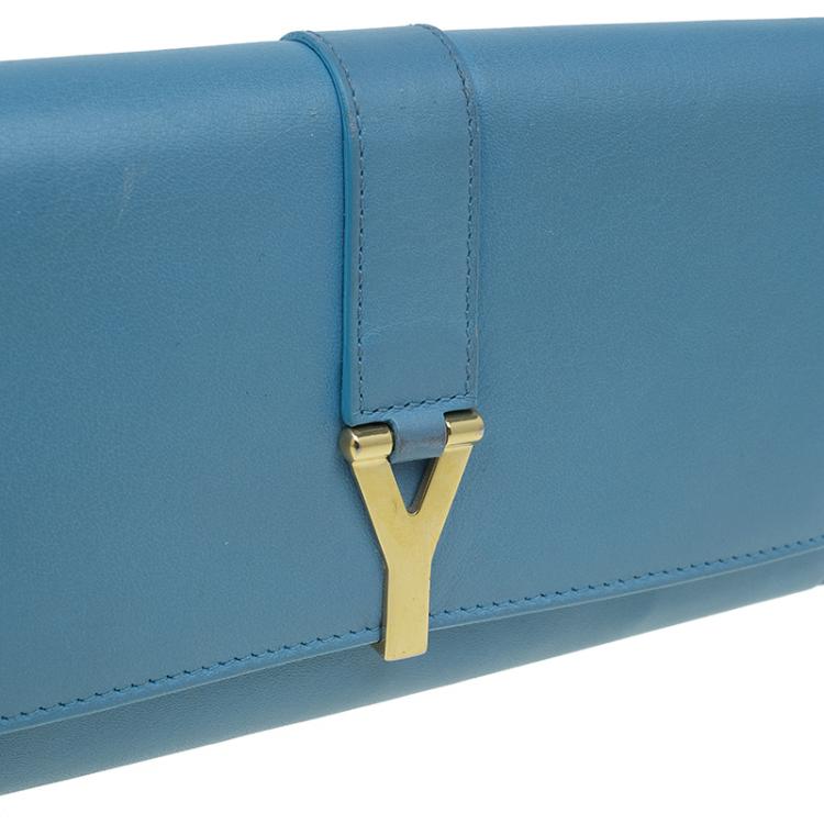 Pre Owned Saint Laurent Paris Blue Leather Y Line Continental Wallet
