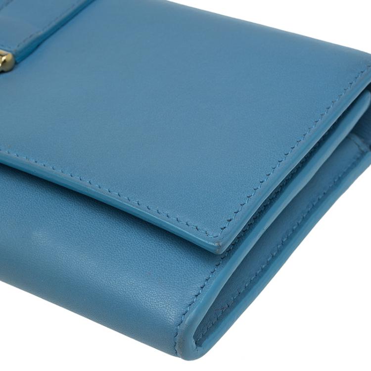 Pre Owned Saint Laurent Paris Blue Leather Y Line Continental Wallet