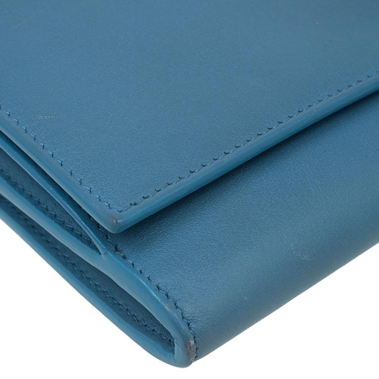 Pre Owned Saint Laurent Paris Blue Leather Y Line Continental Wallet