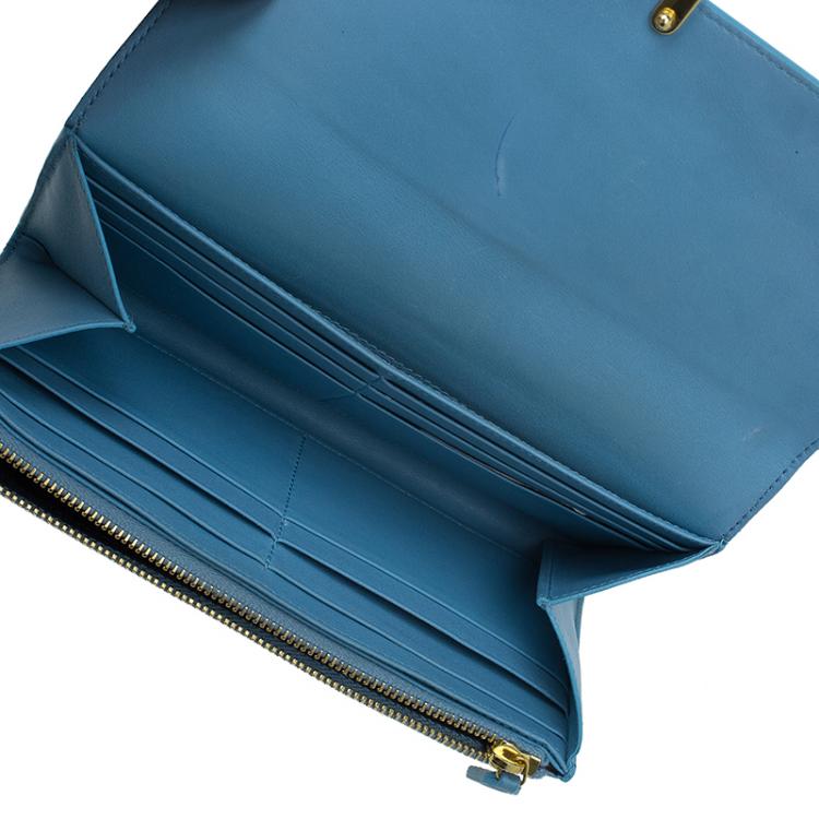 Pre Owned Saint Laurent Paris Blue Leather Y Line Continental Wallet