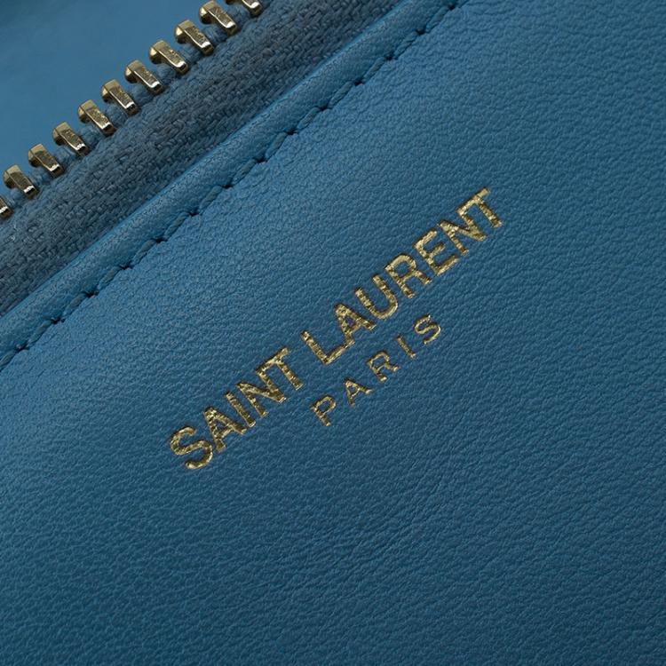 Pre Owned Saint Laurent Paris Blue Leather Y Line Continental Wallet