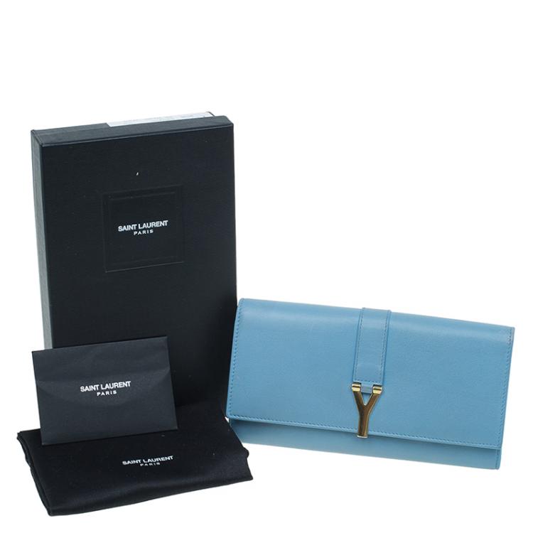 Pre Owned Saint Laurent Paris Blue Leather Y Line Continental Wallet