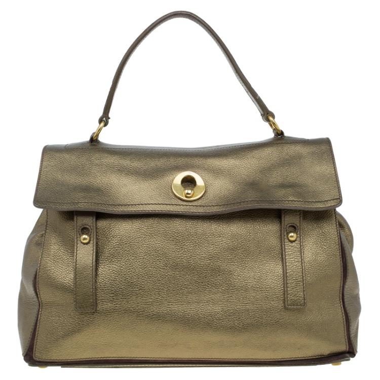 Pre Owned Saint Laurent Paris Bronze Leather Large Muse Two Top Handle Bag