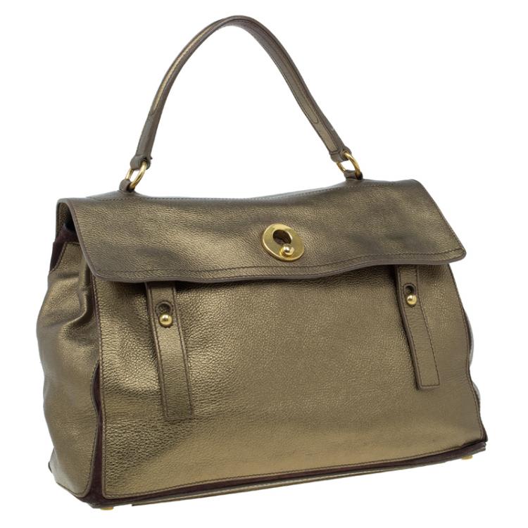 Pre Owned Saint Laurent Paris Bronze Leather Large Muse Two Top Handle Bag