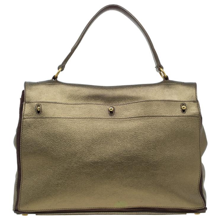 Pre Owned Saint Laurent Paris Bronze Leather Large Muse Two Top Handle Bag