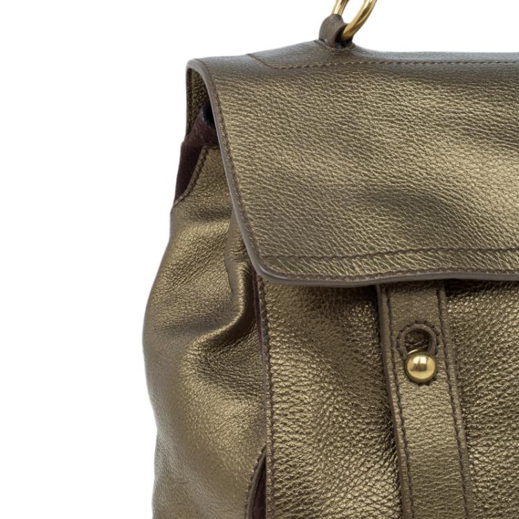 Pre Owned Saint Laurent Paris Bronze Leather Large Muse Two Top Handle Bag
