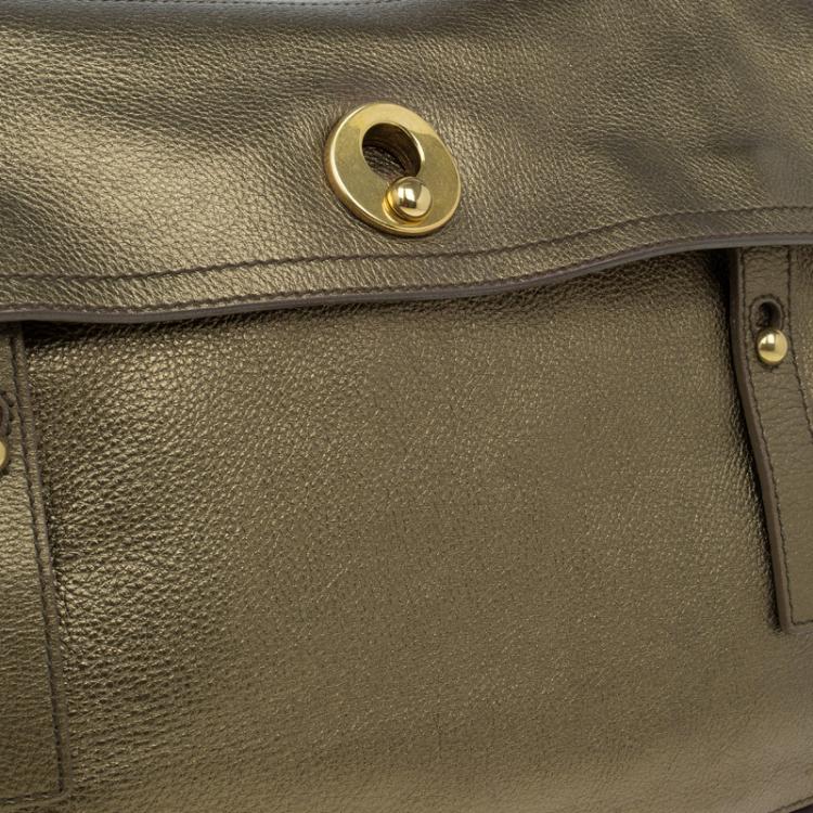 Pre Owned Saint Laurent Paris Bronze Leather Large Muse Two Top Handle Bag