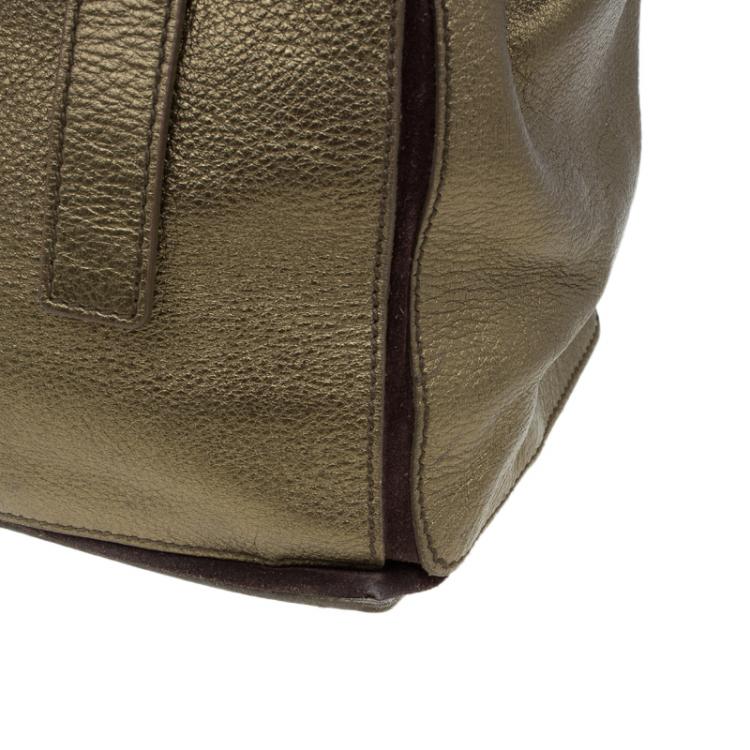 Pre Owned Saint Laurent Paris Bronze Leather Large Muse Two Top Handle Bag