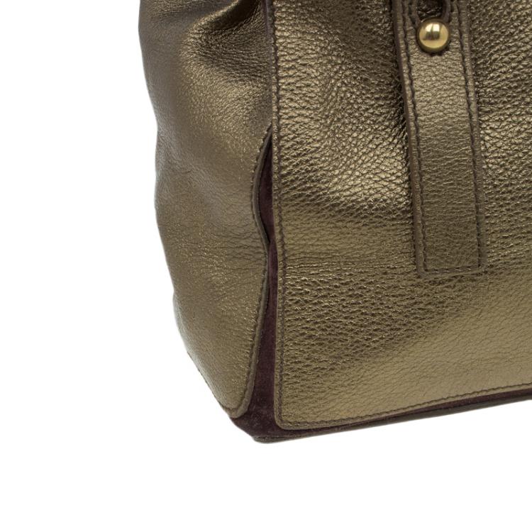 Pre Owned Saint Laurent Paris Bronze Leather Large Muse Two Top Handle Bag