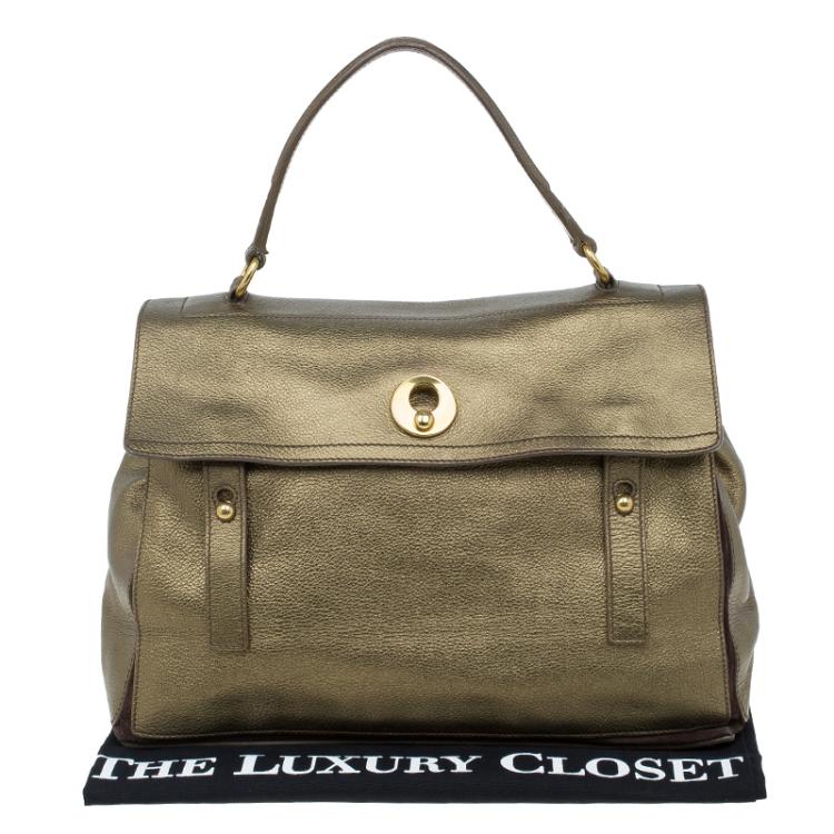 Pre Owned Saint Laurent Paris Bronze Leather Large Muse Two Top Handle Bag
