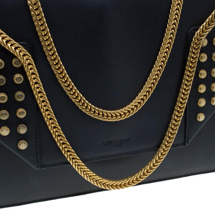 Pre Owned Saint Laurent Paris Black Leather Studded Betty Shoulder Bag