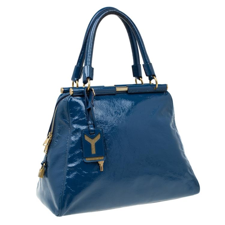 Pre Owned Saint Laurent Paris Aegean Patent Leather Medium Majorelle Tote