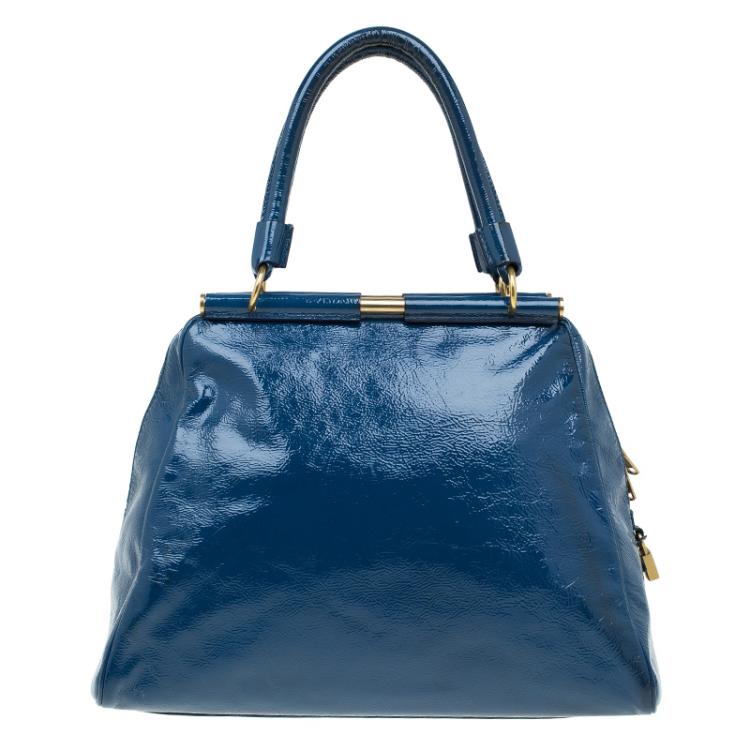Pre Owned Saint Laurent Paris Aegean Patent Leather Medium Majorelle Tote