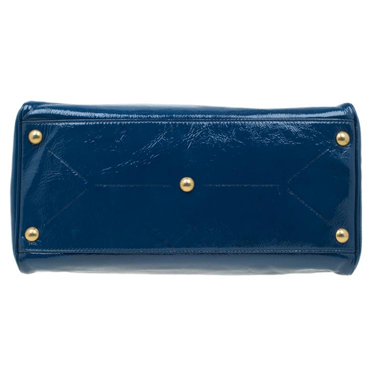 Pre Owned Saint Laurent Paris Aegean Patent Leather Medium Majorelle Tote