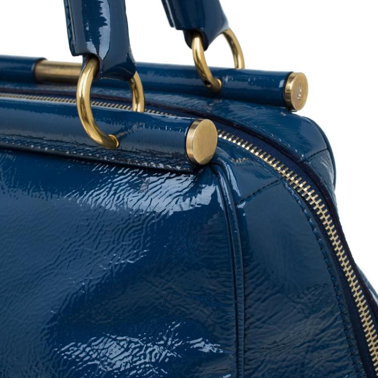 Pre Owned Saint Laurent Paris Aegean Patent Leather Medium Majorelle Tote