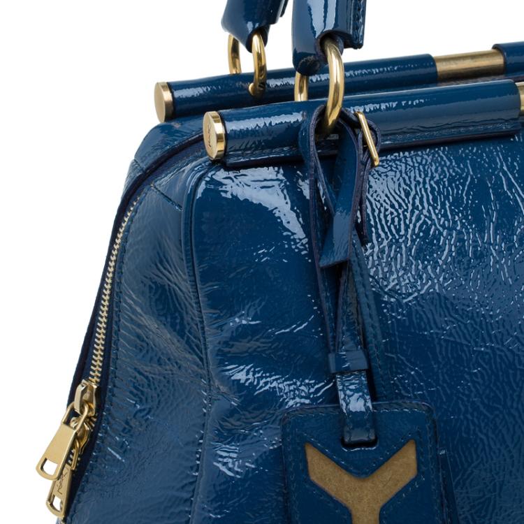 Pre Owned Saint Laurent Paris Aegean Patent Leather Medium Majorelle Tote