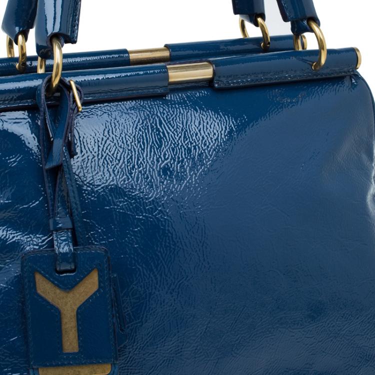 Pre Owned Saint Laurent Paris Aegean Patent Leather Medium Majorelle Tote