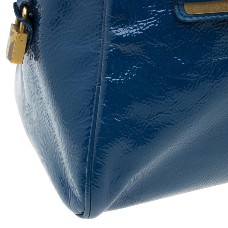 Pre Owned Saint Laurent Paris Aegean Patent Leather Medium Majorelle Tote