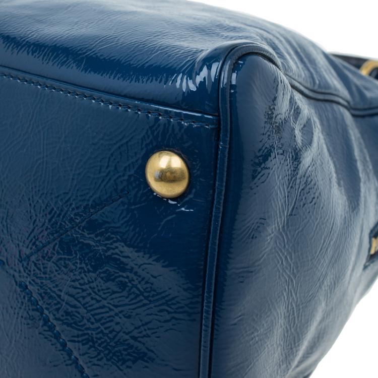 Pre Owned Saint Laurent Paris Aegean Patent Leather Medium Majorelle Tote
