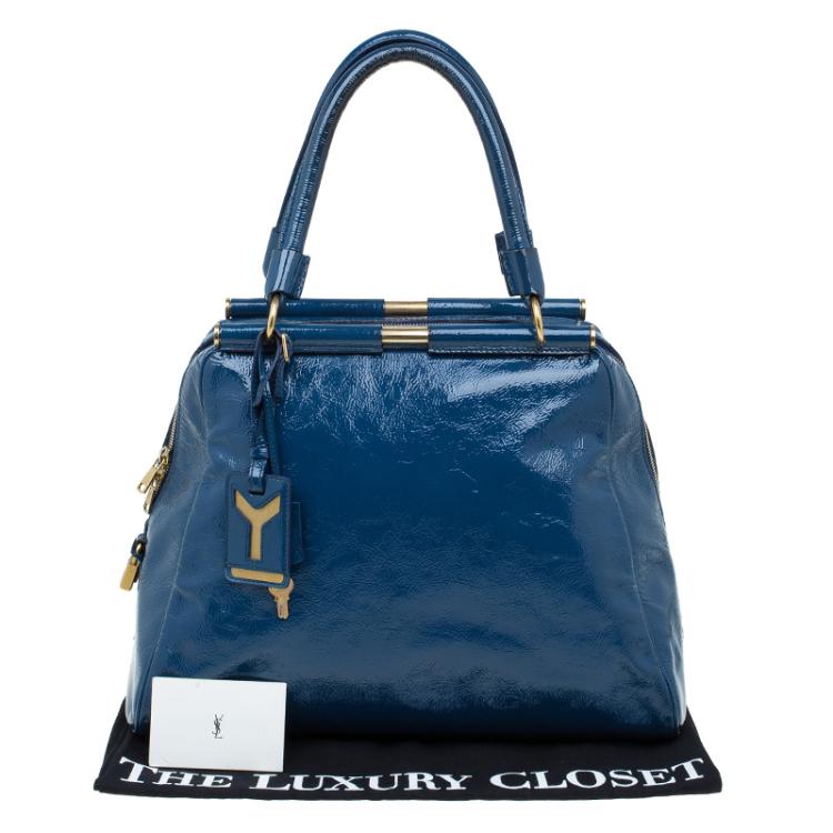 Pre Owned Saint Laurent Paris Aegean Patent Leather Medium Majorelle Tote