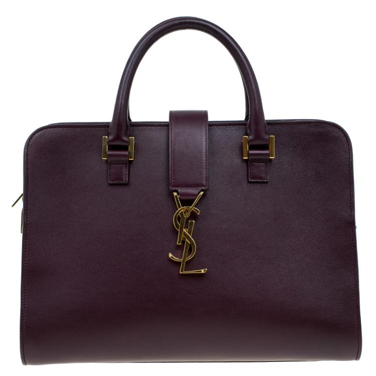 Pre Owned Saint Laurent Paris Burgundy Leather Small Cabas Monogram Tote