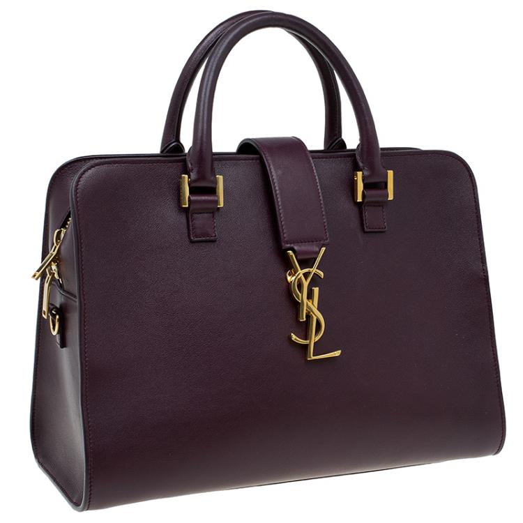 Pre Owned Saint Laurent Paris Burgundy Leather Small Cabas Monogram Tote