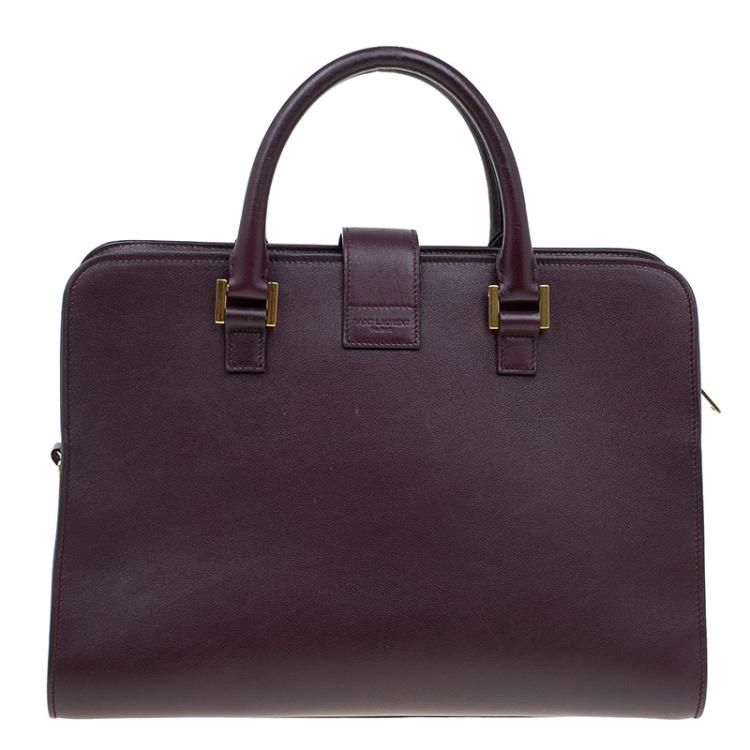 Pre Owned Saint Laurent Paris Burgundy Leather Small Cabas Monogram Tote