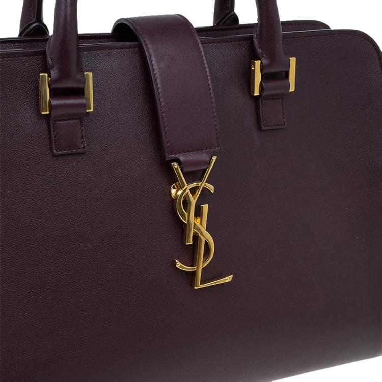 Pre Owned Saint Laurent Paris Burgundy Leather Small Cabas Monogram Tote