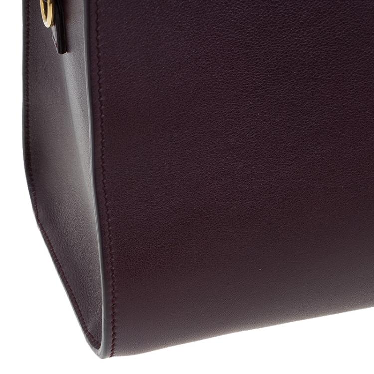Pre Owned Saint Laurent Paris Burgundy Leather Small Cabas Monogram Tote