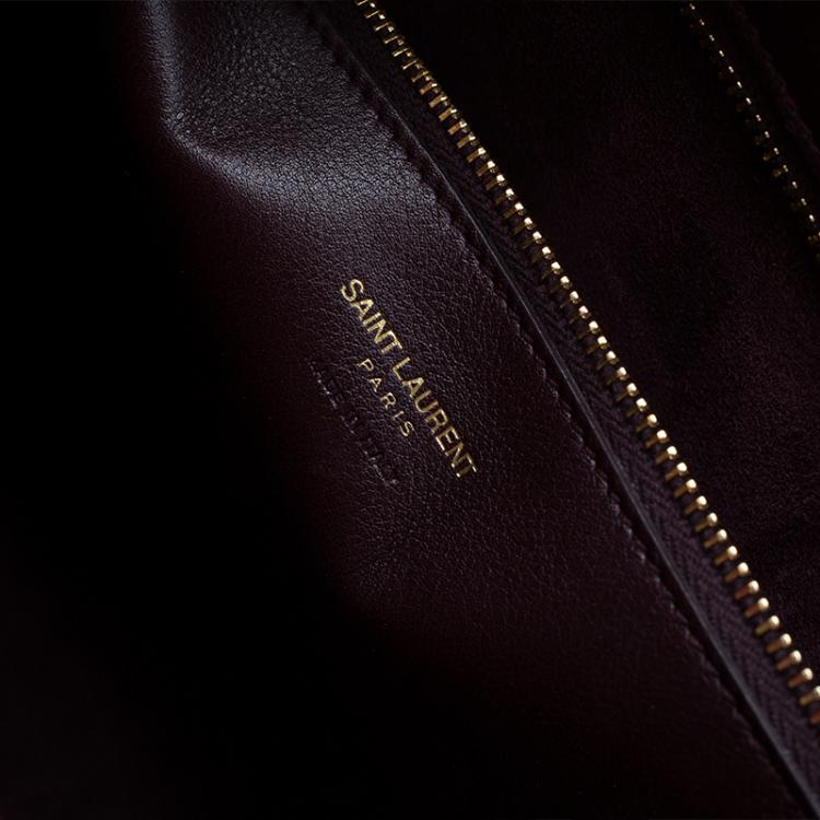 Pre Owned Saint Laurent Paris Burgundy Leather Small Cabas Monogram Tote
