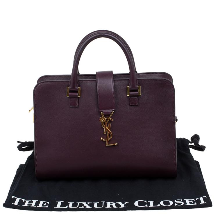 Pre Owned Saint Laurent Paris Burgundy Leather Small Cabas Monogram Tote